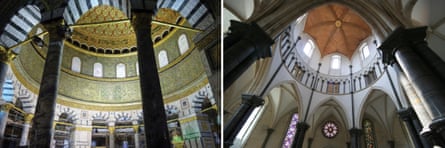 Cela vous semble familier? … De gauche à droite, l'intérieur du Dôme du Rocher de Jérusalem et de l'église du Temple à Londres.