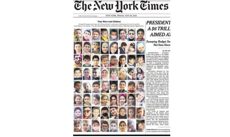 Le New York Times publie les images d&rsquo;enfants tués à Gaza en première page