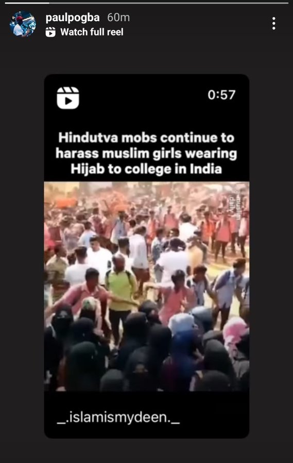 La star de Manchester United, Paul Pogba, montre sa solidarité avec les étudiants musulmans portant le hijab en Inde 6 Paul Pogba parle de Karnataka Hijab Row sur son histoire