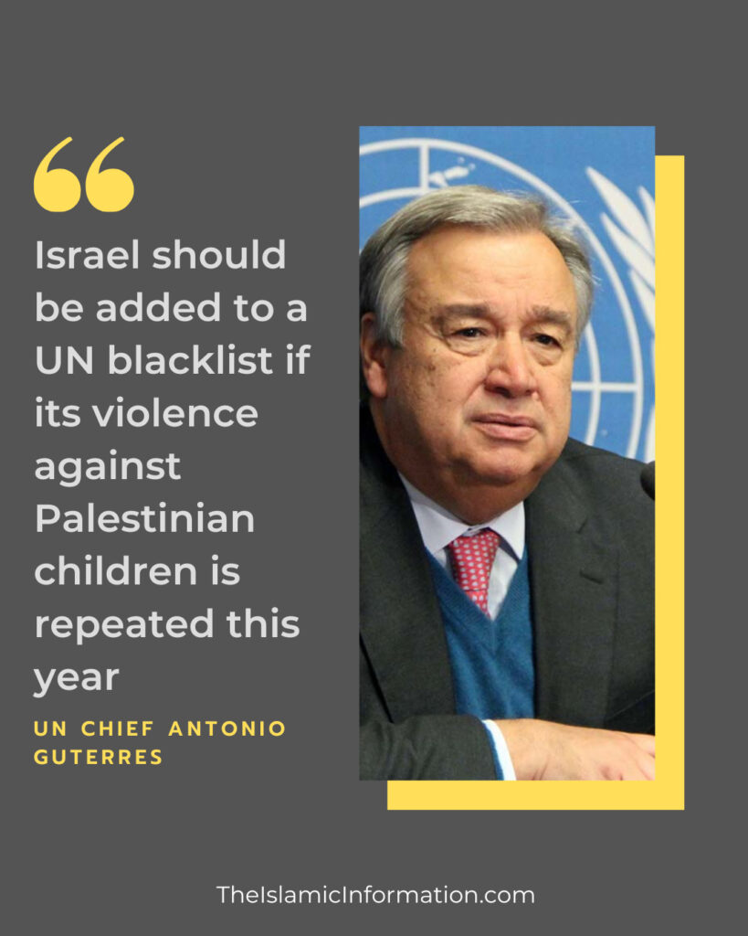 L'ONU peut mettre Israël sur liste noire pour avoir tué des enfants palestiniens 6 Le chef de l'ONU Antonio Guterres à propos d'Israël