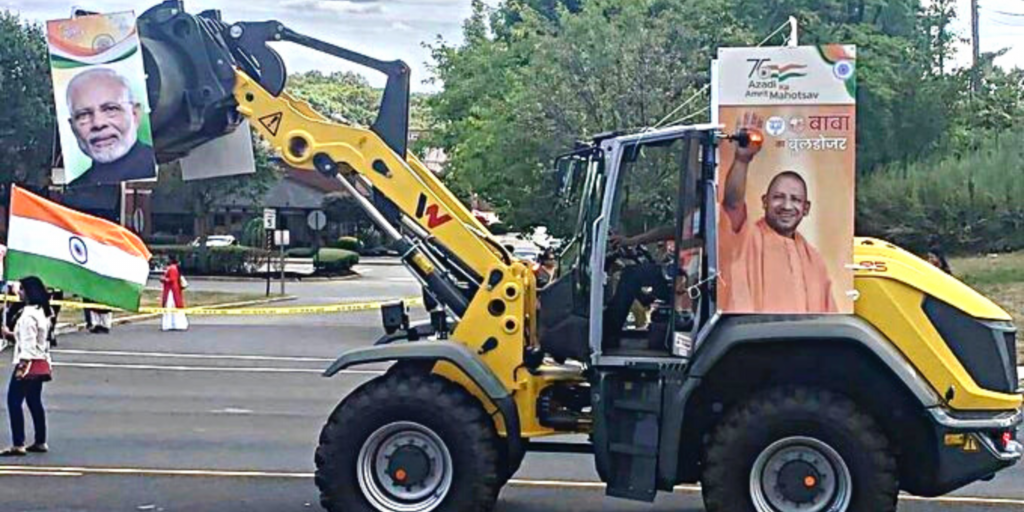 Des symboles anti-musulmans accueillis dans le New Jersey lors de la parade de la Journée de l'Inde 6 Bulldozer a été inclus dans la fête de l'Inde dans le New Jersey