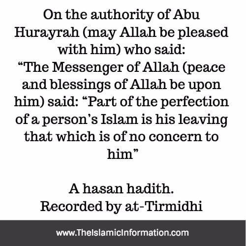 Une partie de la perfection de l'Islam de quelqu'un réside dans le fait qu'il laisse tranquille ce qui ne le concerne pas.