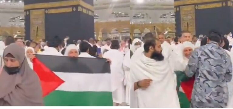 La sécurité saoudienne empêche une femme de hisser le drapeau palestinien devant la Kaaba